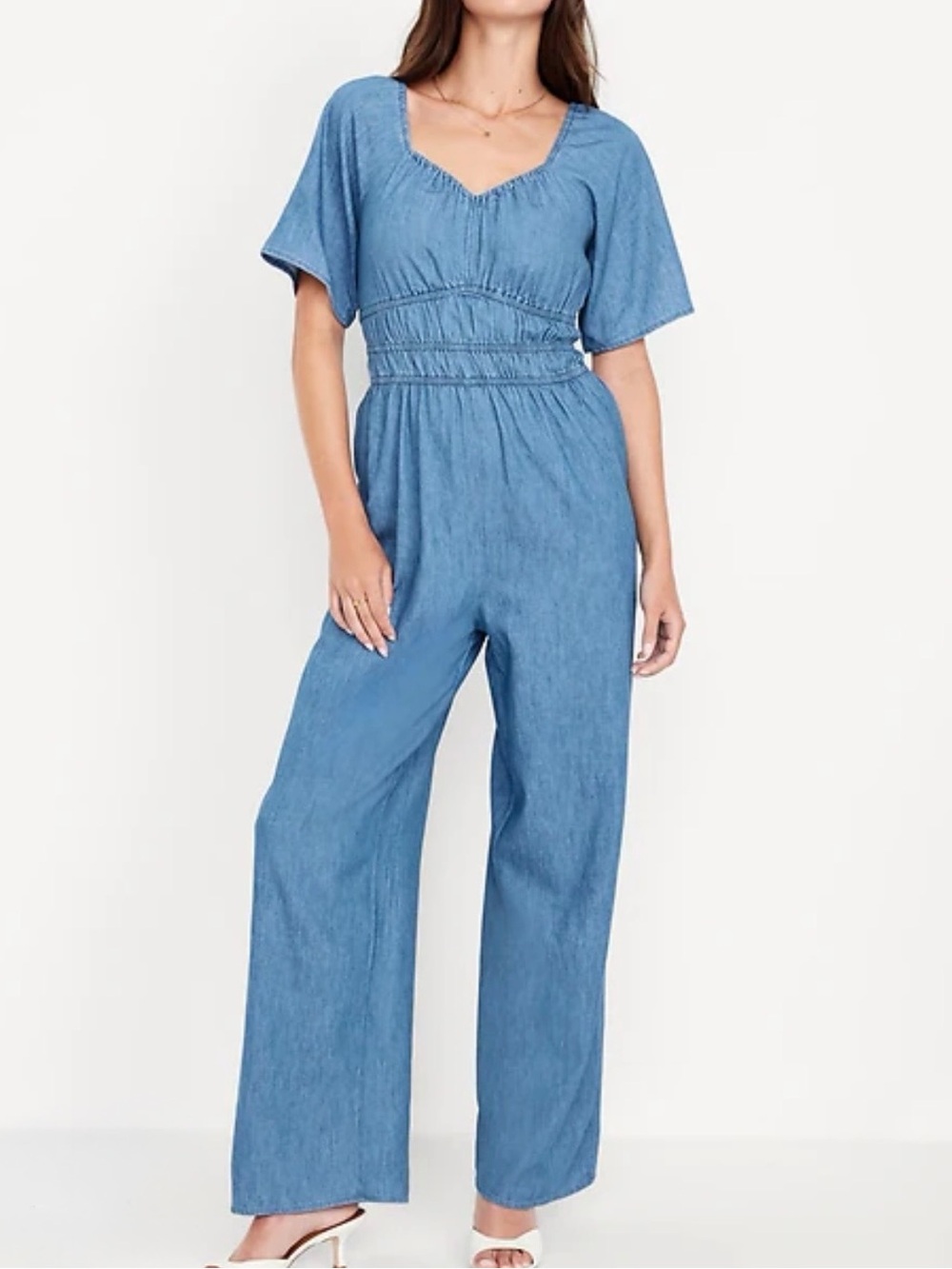 Old Navy Chambray Jumpsuit with Smocked Waist